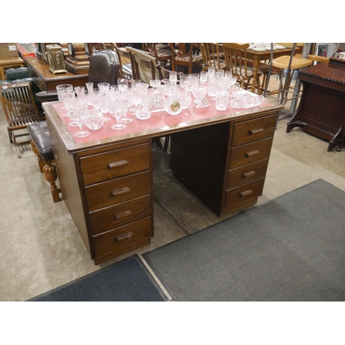 465 - LEATHER TOP TWIN PEDESTAL DESK