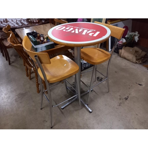 575 - BAR TABLE & 2 HIGH STOOLS