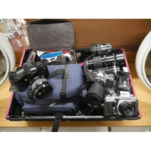 661 - BOX OF CAMERA EQUIPMENT