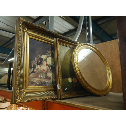 696 - GILT FRAMED PICTURES & MIRROR