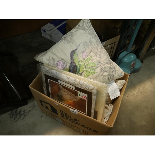 719 - BOX OF LACE WORK & CUSHIONS