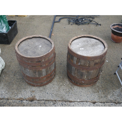 97 - 2 SMALL WOODEN BARRELS