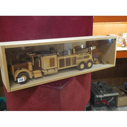 196 - WOODEN MODEL TRUCK IN DISPLAY CASE