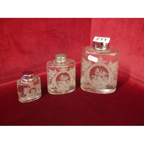 211 - 3 ETCHED GRADUATED BOTTLES