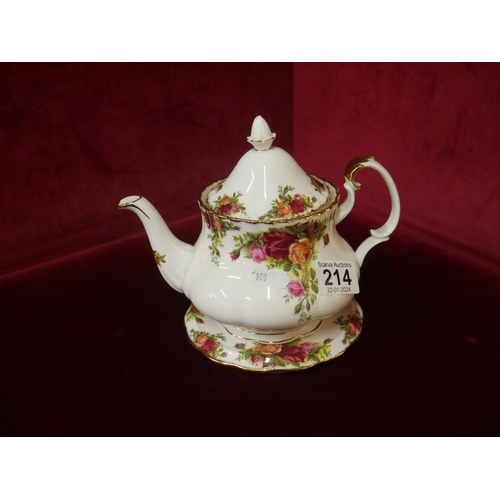 214 - OLD COUNTRY ROSE TEA POT & STAND