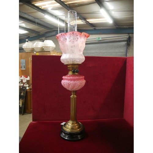 236 - VICTORIAN OIL LAMP WITH RUBY SHADE