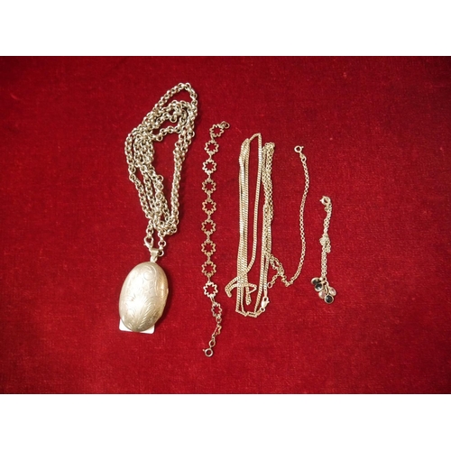 245 - LARGE SILVER PENDANT ON UN-MARKED CHAIN PLUS VARIOUS SILVER CHAINS