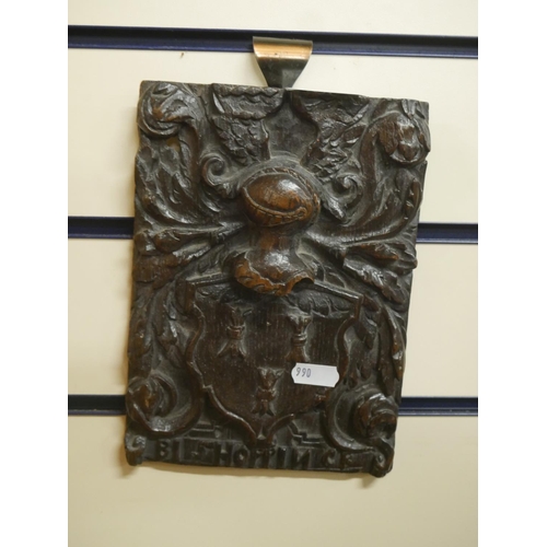 294 - SMALL EARLY CARVED OAK PLAQUE