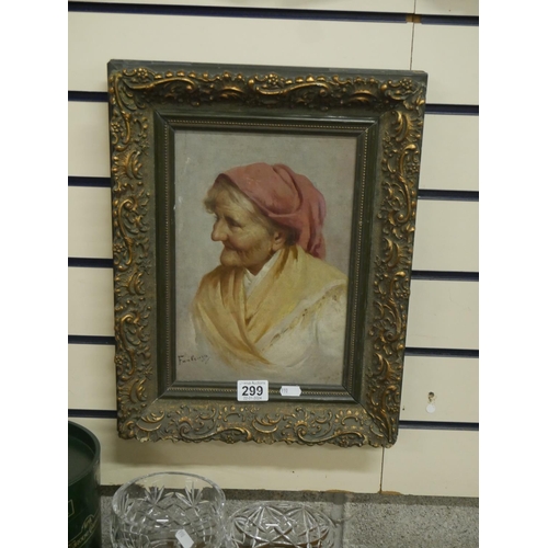 299 - ANTIQUE OIL ON CANVAS OF LADY