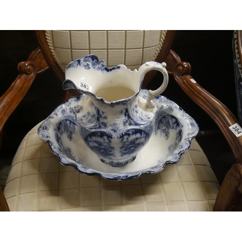 383 - BLUE & WHITE JUG & BOWL SET