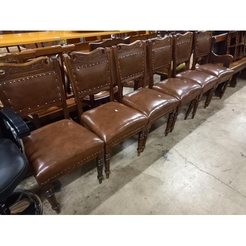 449 - 6 OAK & LEATHER DINING CHAIRS