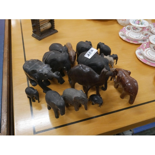 488 - COLLECTION OF CARVED ELEPHANTS