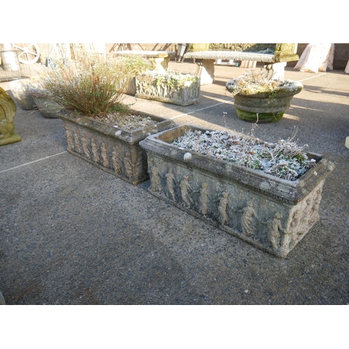 51 - PAIR OF RECONSTITUTED STONE OBLONG PLANTERS