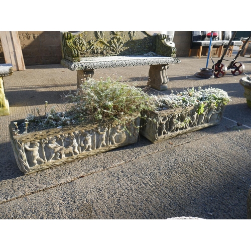 57 - PAIR OF RECONSTITUTED STONE OBLONG PLANTERS