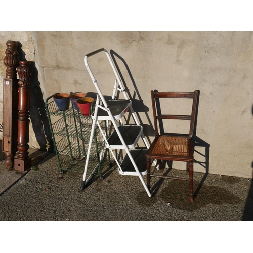 96 - METAL STAND, STEP LADDER & CHAIR