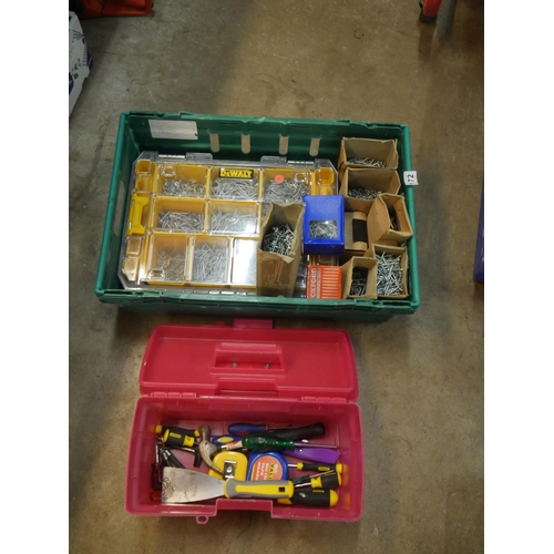 172 - TRAY OF SCREWS PLUS TOOL BOX & CONTENTS