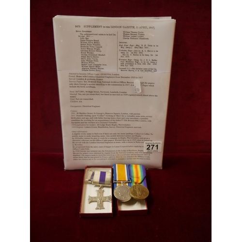 271 - WWI MEDALS & ASSOCIATED PAPERWORK - CROSS UN-NAMED