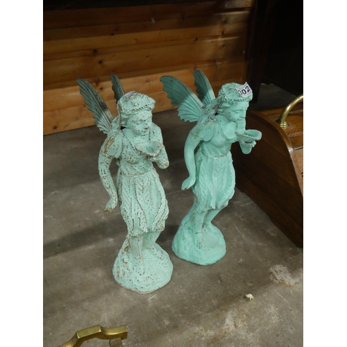 302 - PAIR OF CAST IRON ANGELS