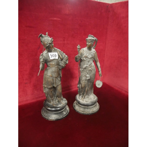 309 - PAIR OF SPELTER FIGURES