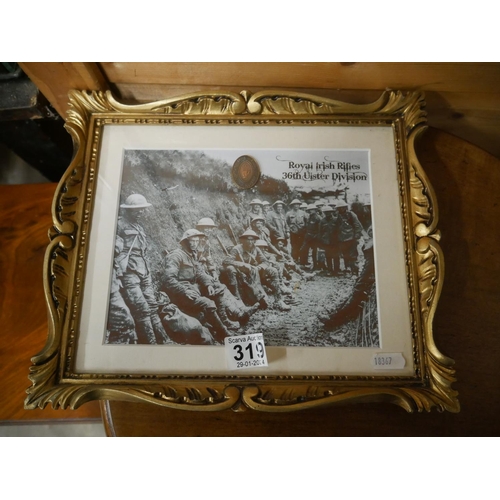 319 - ROYAL IRISH RIFLES PRINT & UVF BADGE