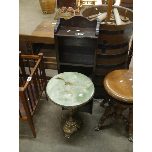 487 - MAHOGANY BOOKCASE & ONYX STYLE TABLE