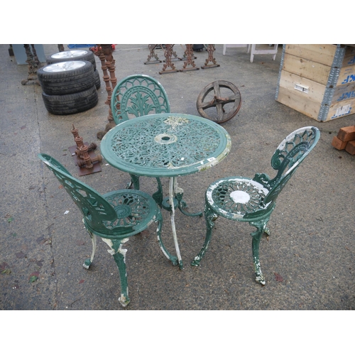 49 - CAST ALUMINIUM TABLE & 3 CHAIRS