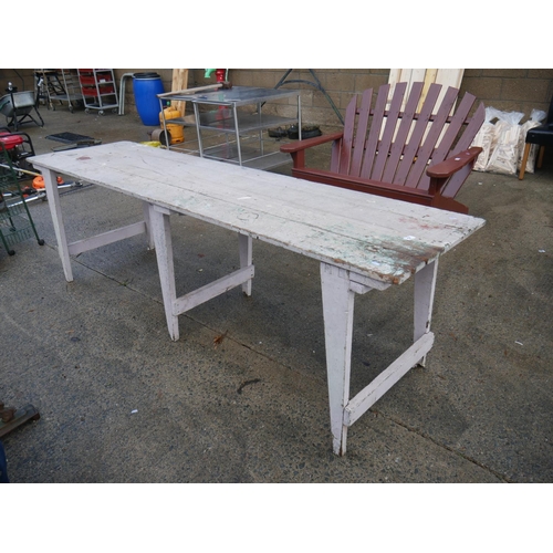 57 - ANTIQUE PINE TRESTLE TABLE