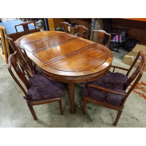 589 - CHINESE HARDWOOD DINING TABLE & 8 CHAIRS