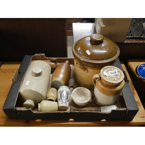 668 - BOX OF STONEWARE ITEMS