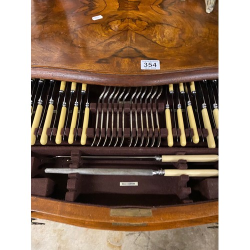 354 - WALNUT CUTLERY TABLE & CONTENTS