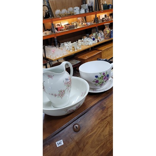 550 - JUG & BOWL SET & LARGE CUP AND SAUCER SET