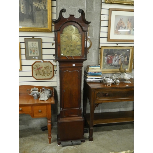 446 - GEORGIAN BRASS DIAL GRANDFATHER CLOCK BY McNEICE OF NEWRY