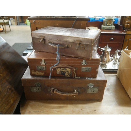 739 - 3 VINTAGE LEATHER SUITCASES