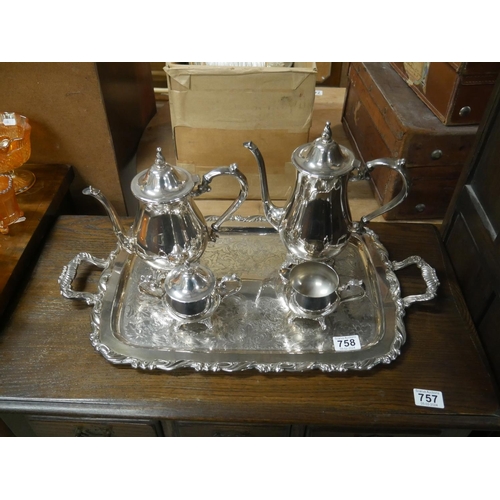 758 - SILVER PLATED TRAY & TEA SERVICE