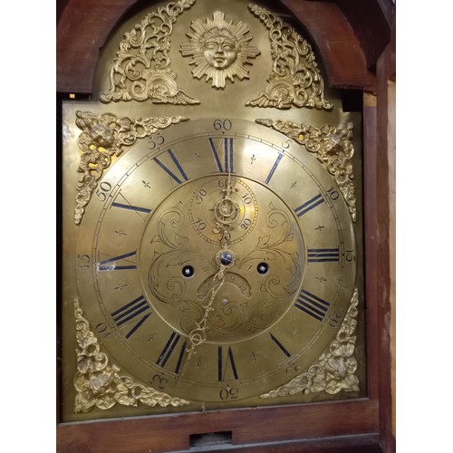 446 - GEORGIAN BRASS DIAL GRANDFATHER CLOCK BY McNEICE OF NEWRY