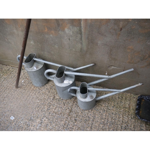 173 - 3 GALVANIZED WATERING CANS