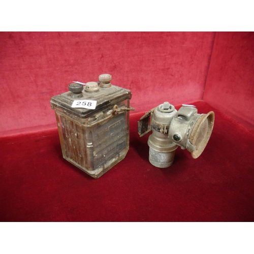 258 - OLD BATTERY & CARBIDE LAMP