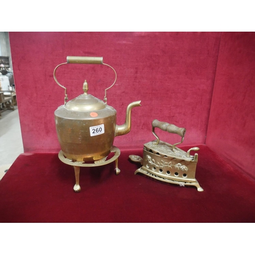 260 - BRASS KETTLE & IRON