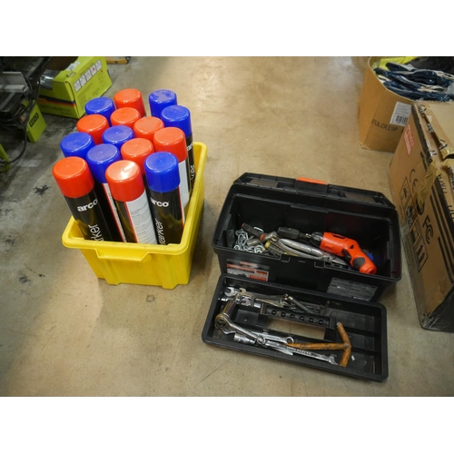 293 - BOX OF LINE MARKER PLUS TOOL BOX & CONTENTS