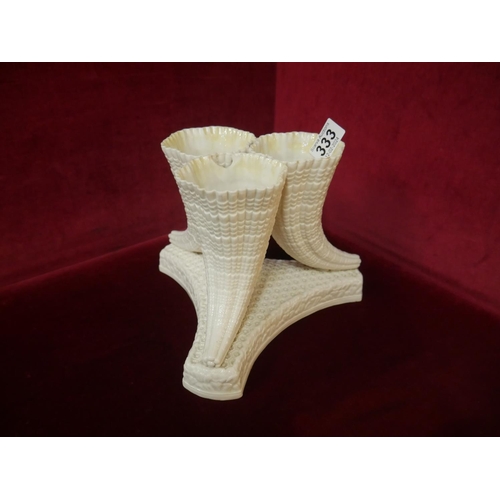 333 - FIRST PERIOD BELLEEK CORNUCOPIA VASE - SLIGHT DAMAGE AS SHOWN