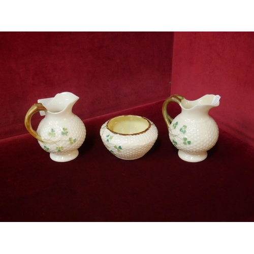 334 - BELLEEK SHAMROCK JUGS & SUGAR BOWL