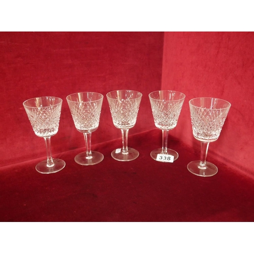 338 - 5 WATERFORD WINE GLASSES