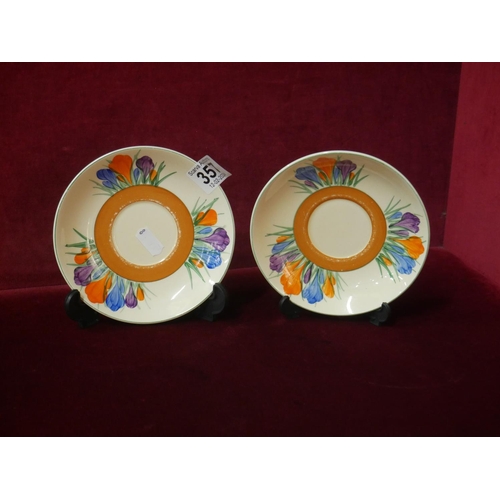 357 - 2 CLARICE CLIFF CROCUS PLATES - 14CM DIA