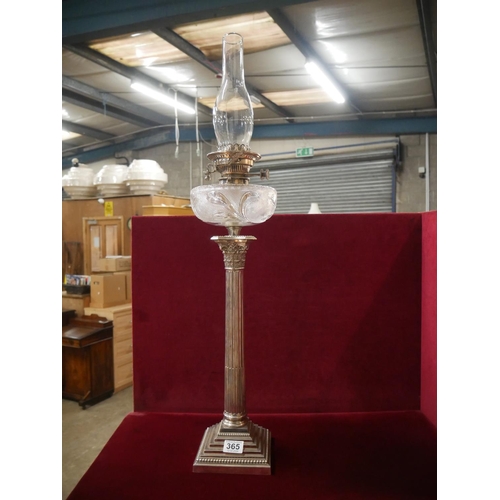 365 - SILVER PLATED WALKER & HALL CORINTH COLUMN LAMP WITH CUT GLASS BOWL & HINKS BURNER