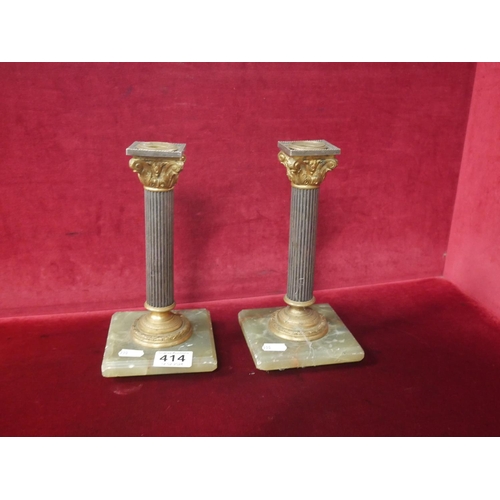 414 - PAIR OF VICTORIAN MARBLE & BRASS CANDLESTICKS