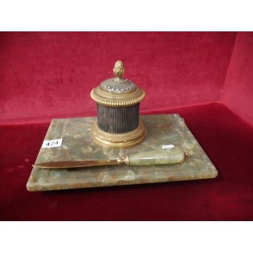 424 - VICTORIAN MARBLE DESK STAND & LETTER OPENER