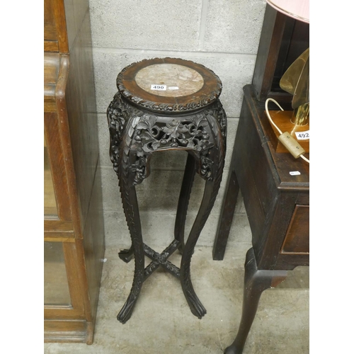 490 - HARDWOOD MARBLE TOP PLANT STAND