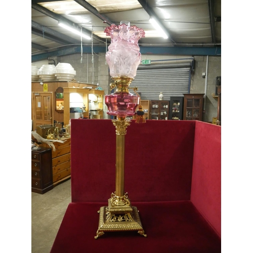 289 - RUBY OIL LAMP & SHADE