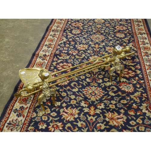 301 - HEAVY BRASS VICTORIAN FIRE IRONS & DOGS