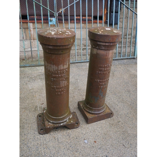 83 - PAIR OF CAST IRON BOLLARDS - VIADUCT WORKS CRUMLIN DATED 1863